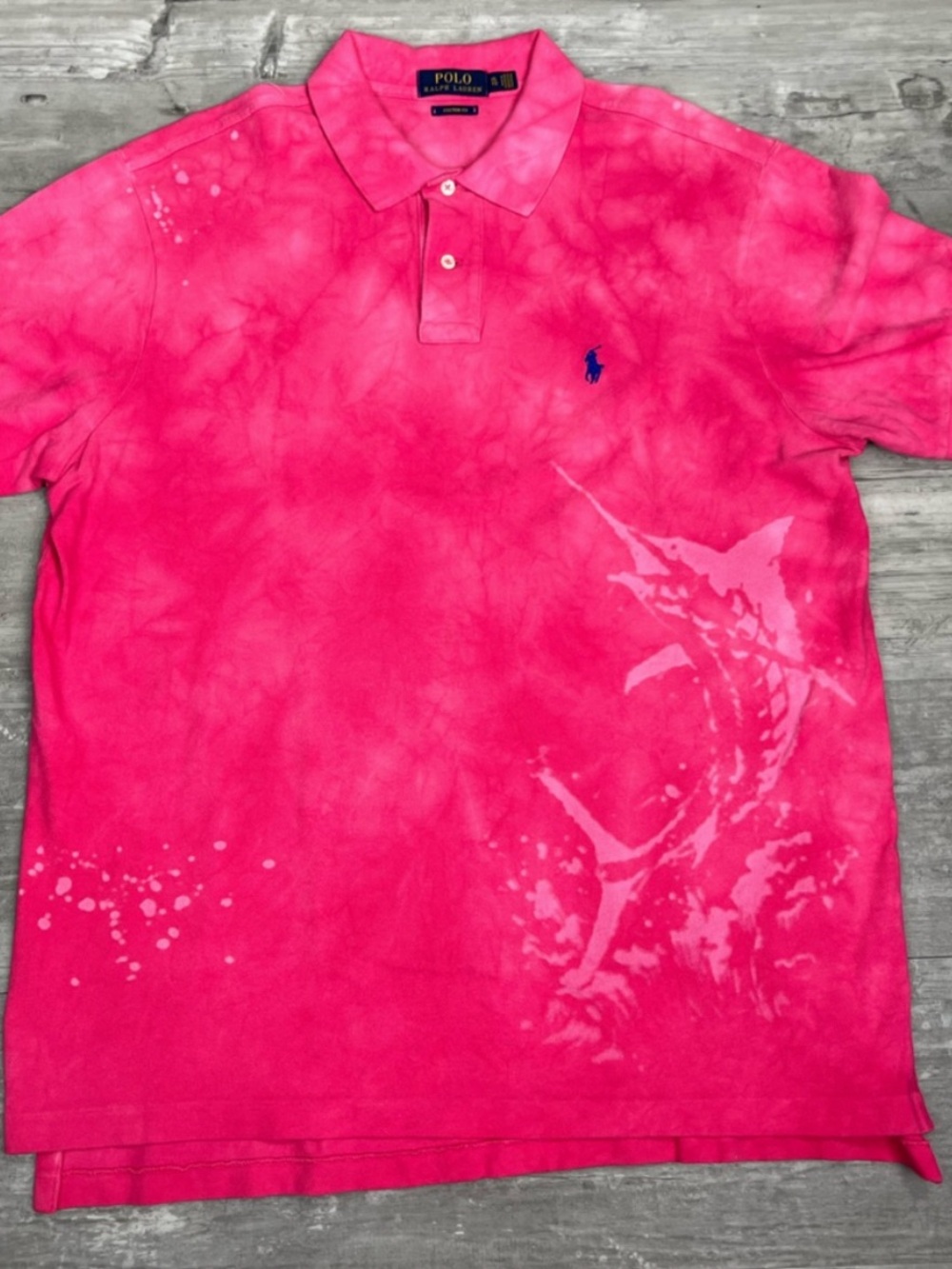 Polo Ralph Lauren Distressed Bleached Polo Shirt Marlin Pink White Mens S Y2K